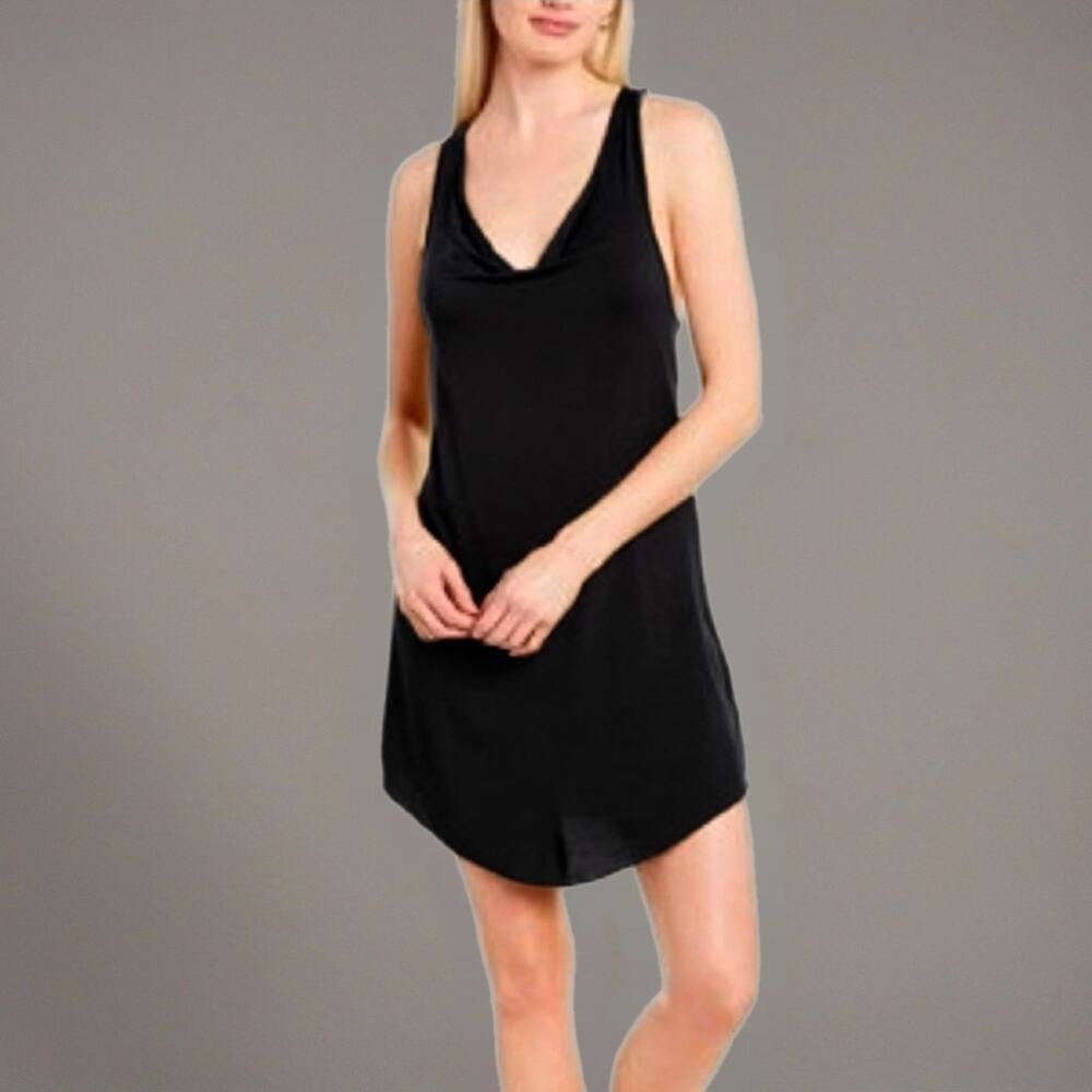NWT Chaser Cool Jersey Cowl Neck Racer Back Hi-Lo Shirttail Dress. Size M.